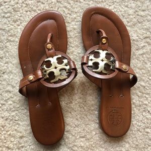 Tory Burch Gold and Brown Miller Sandals